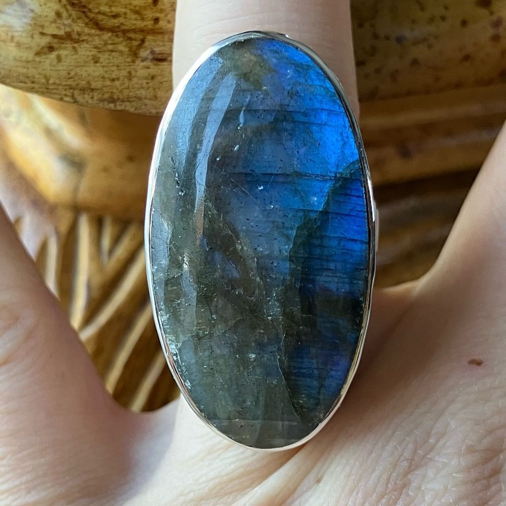 Natural Labradorite Sterling Silver Ring Size 7